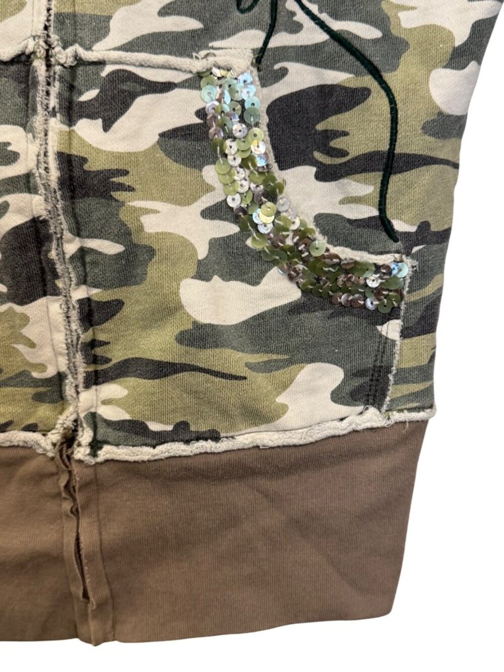 Miss Me Camo Hoodie With Embroidered Floral Design & Sequins Small - Picture 6 of 8